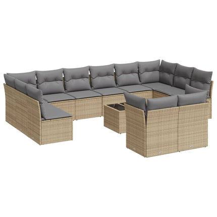 Soffgrupp för trädgården med dynor 13 delar beige konstrotting