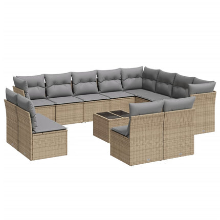 Soffgrupp för trädgården med dynor 13 delar beige konstrotting