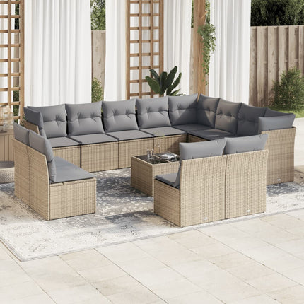 Soffgrupp för trädgården med dynor 13 delar beige konstrotting
