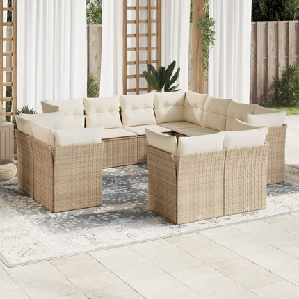 Loungegrupp för trädgården m. dynor 11 delar beige konstrotting