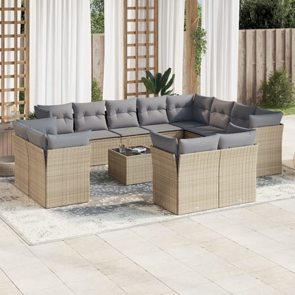 Soffgrupp för trädgården med dynor 13 delar beige konstrotting
