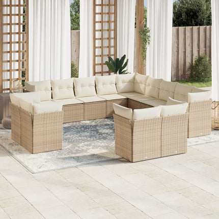 Soffgrupp för trädgården med dynor 13 delar beige konstrotting