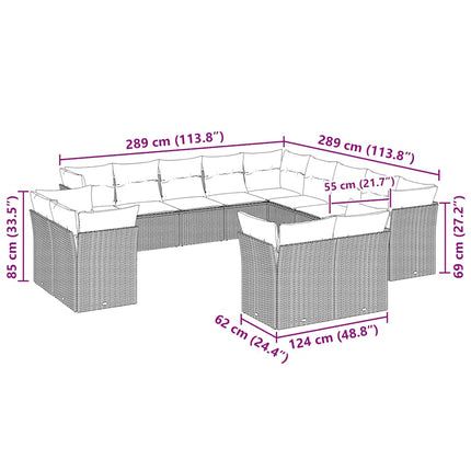 Trädgårdssoffset med dynor 13 delar ljusgrå konstrotting