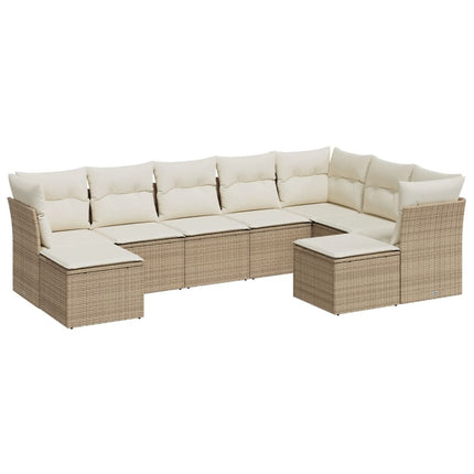 Soffgrupp för trädgården med dynor 9 delar beige konstrotting