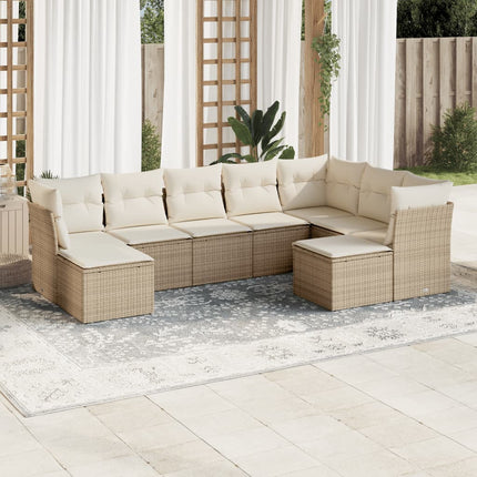 Soffgrupp för trädgården med dynor 9 delar beige konstrotting