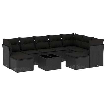 Loungegrupp 10 delar med svarta dynor konstrotting