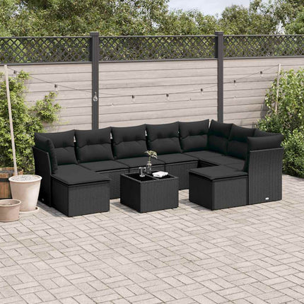Loungegrupp 10 delar med svarta dynor konstrotting