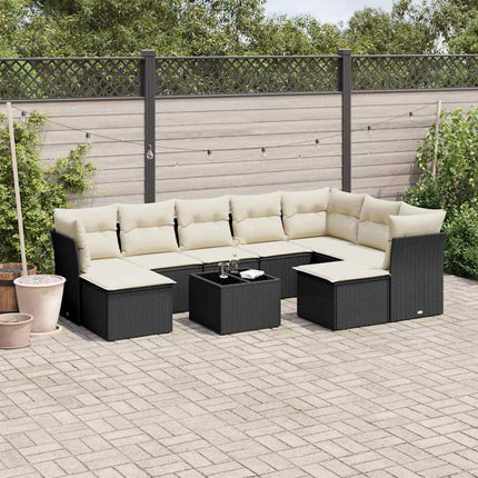 Loungegrupp 10 delar med svarta dynor konstrotting