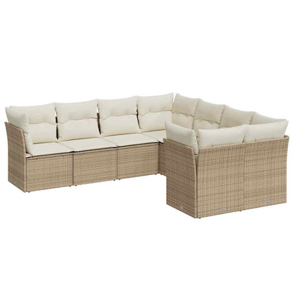 Matgrupp för trädgården med dynor 8 delar beige konstrotting