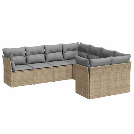 Matgrupp för trädgården med dynor 8 delar beige konstrotting