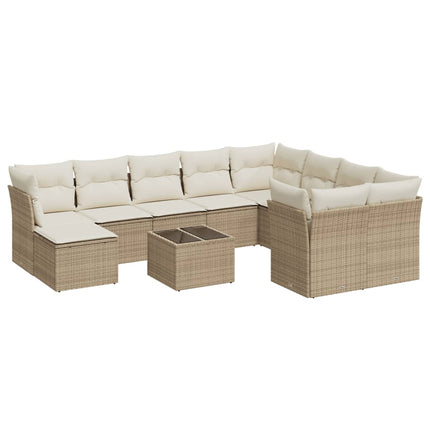 Loungegrupp för trädgården m. dynor 11 delar beige konstrotting