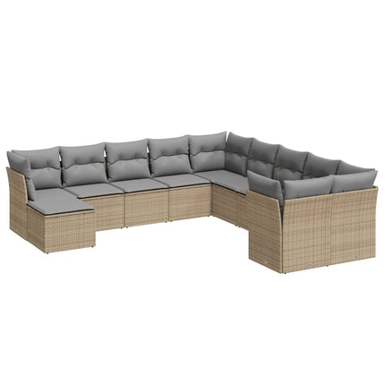 Loungegrupp för trädgården m. dynor 11 delar beige konstrotting