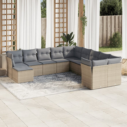 Loungegrupp för trädgården m. dynor 11 delar beige konstrotting