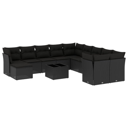 Loungegrupp med dynor 12 delar svart konstrotting