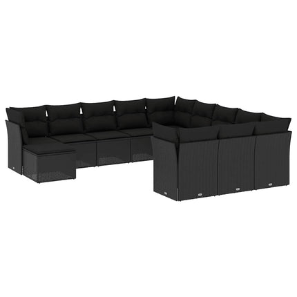 Loungegrupp med dynor 12 delar svart konstrotting