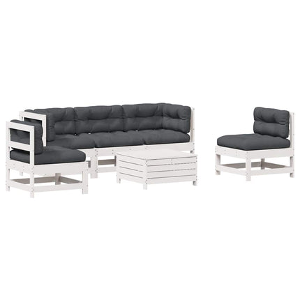 Loungegrupp med dynor 6 delar vit massiv furu