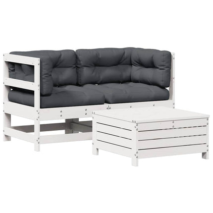 Loungegrupp med dynor 3 delar vit massiv furu