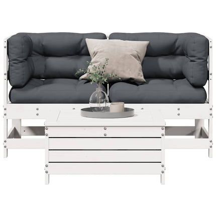 Loungegrupp med dynor 3 delar vit massiv furu
