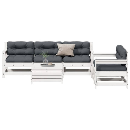 Loungegrupp med dynor 6 delar vit massiv furu