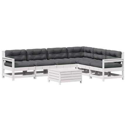Loungegrupp med dynor 7 delar vit massiv furu