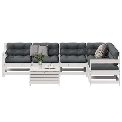 Loungegrupp med dynor 7 delar vit massiv furu