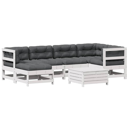 Loungegrupp med dynor 7 delar vit massiv furu