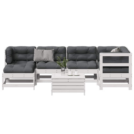 Loungegrupp med dynor 7 delar vit massiv furu