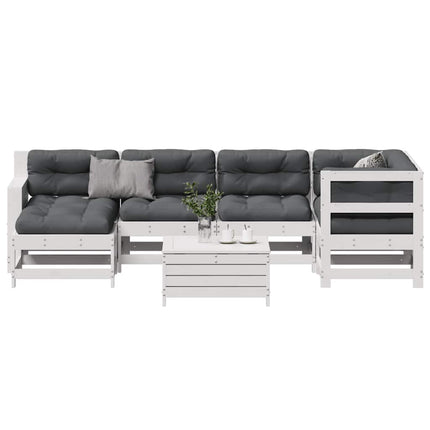 Loungegrupp med dynor 7 delar vit massiv furu