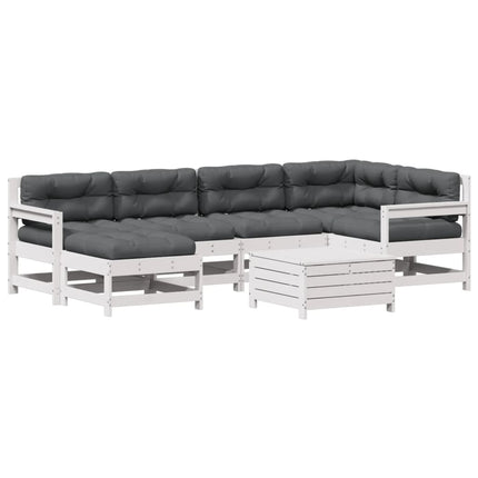 Loungegrupp med dynor 7 delar vit massiv furu