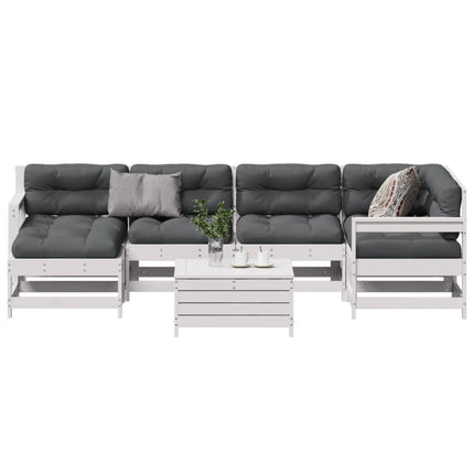 Loungegrupp med dynor 7 delar vit massiv furu