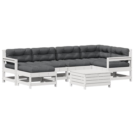 Loungegrupp med dynor 7 delar vit massiv furu
