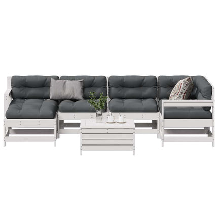 Loungegrupp med dynor 7 delar vit massiv furu