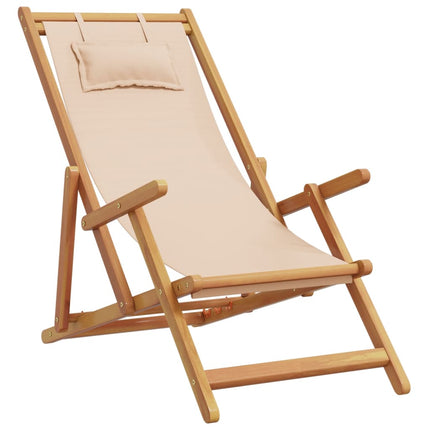 Hopfällbara solstolar 2 st beige tyg och massivt trä