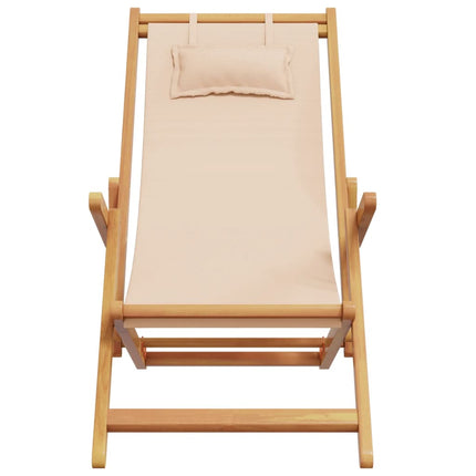 Hopfällbara solstolar 2 st beige tyg och massivt trä