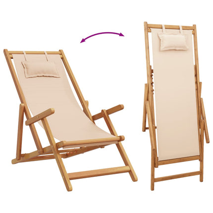 Hopfällbara solstolar 2 st beige tyg och massivt trä