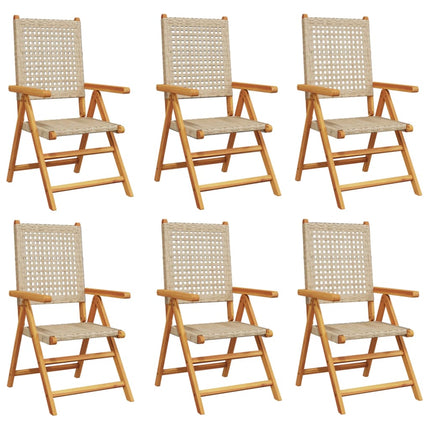 Justerbara trädgårdsstolar 6 st beige konstrotting/massivt trä