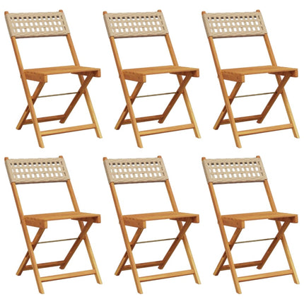 Hopfällbara trädgårdsstolar 6 st beige konstrotting/massivt trä