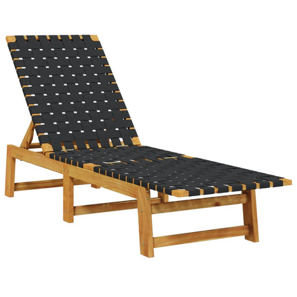 Solsängar 2 st med bord svart massivt akaciaträ