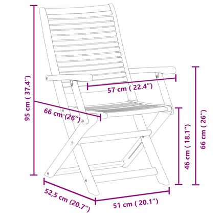 Hopfällbara trädgårdsstolar 8 st 57x66x95 cm massiv akaciaträ