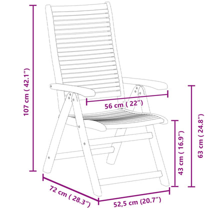 Justerbara trädgårdsstolar 6 st 56x72x107 cm massivt akaciaträ