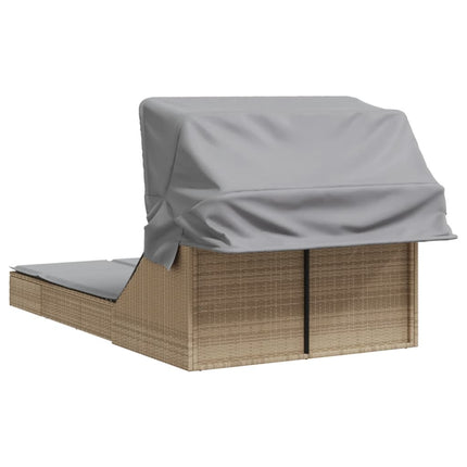 Dubbel solsäng med tak och dynor beige konstrotting
