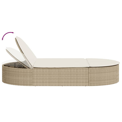 Dubbel solsäng med dynor beige konstrotting