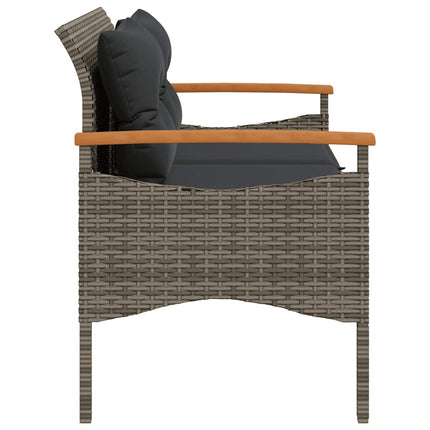 Trädgårdsbänk med dynor 116x62,5x74 cm grå konstrotting
