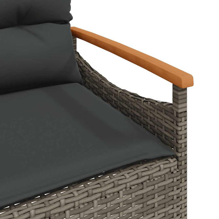 Trädgårdsbänk med dynor 116x62,5x74 cm grå konstrotting