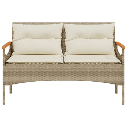 Trädgårdsbänk med dynor 116x62,5x74 cm beige konstrotting