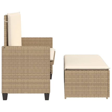 Trädgårdsbänk med dynor och fotpall beige konstrotting