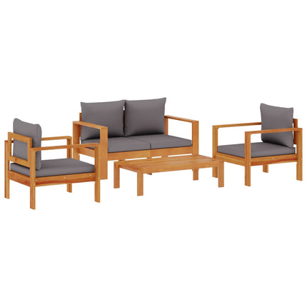 Loungeset med dynor 4 delar massivt akaciaträ