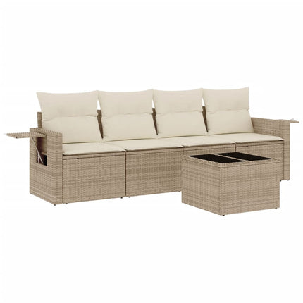 Soffgrupp för trädgården med dynor 5 delar beige konstrotting
