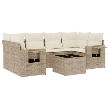 Matgrupp för trädgården med dynor 7 delar beige konstrotting