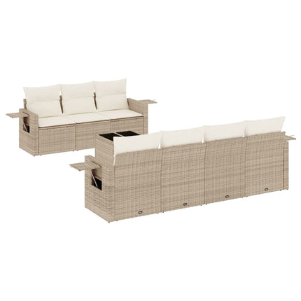 Matgrupp för trädgården med dynor 8 delar beige konstrotting